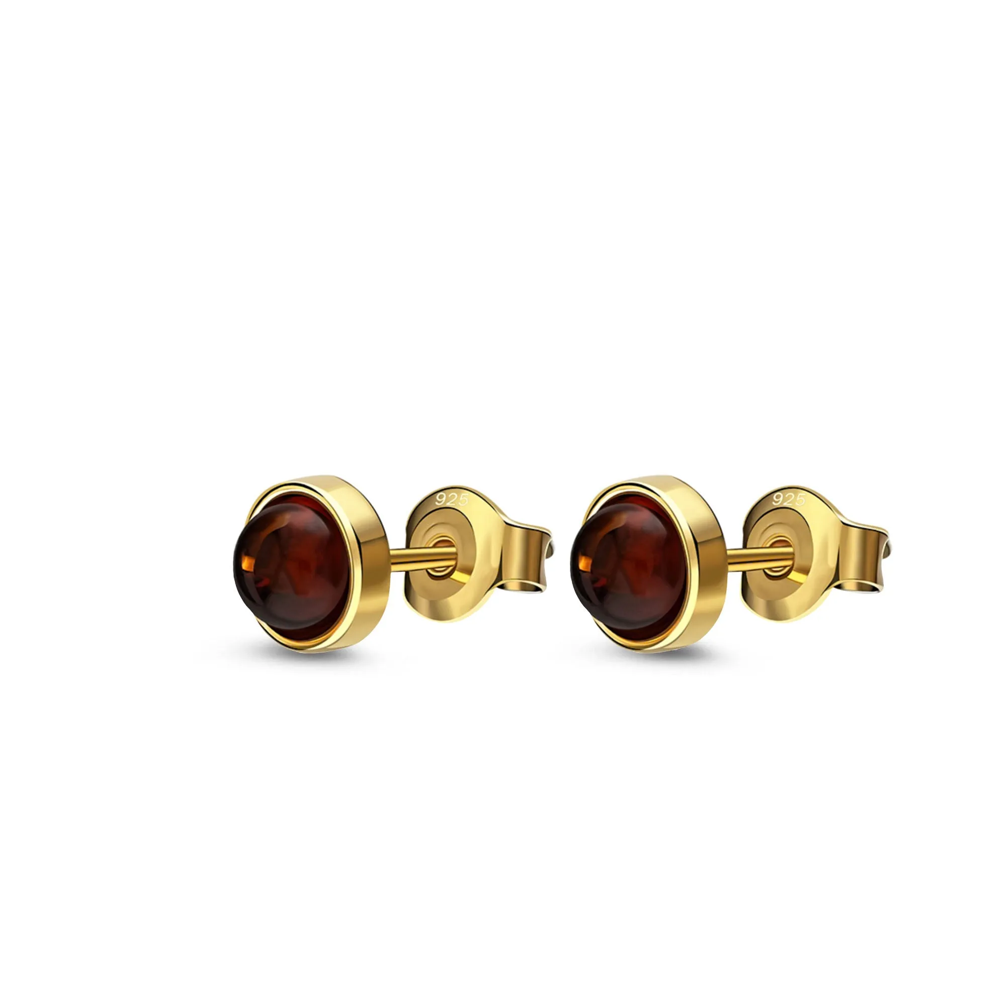 Gold Vermeil Amber Round Stud Earrings