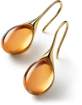 Golden Amber Teardrop Earrings-jlt11602