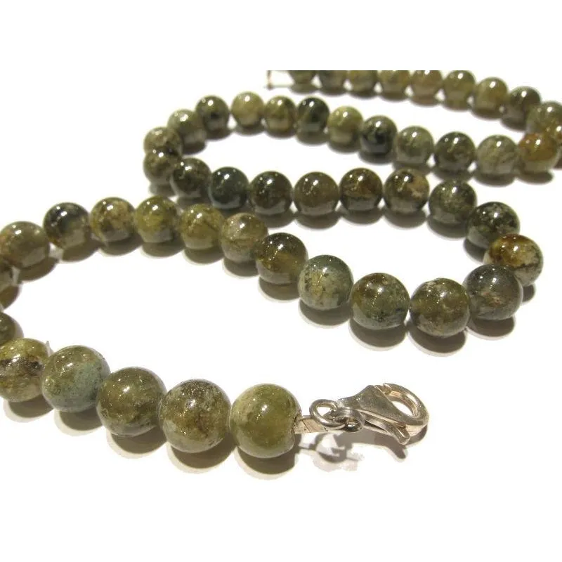 Green Garnet Necklace with Sterling Silver Trigger Clasp