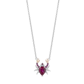 Hallmark Fine Jewelry Sterling Silver and 14K Rose Gold Created Ruby Crab Necklace