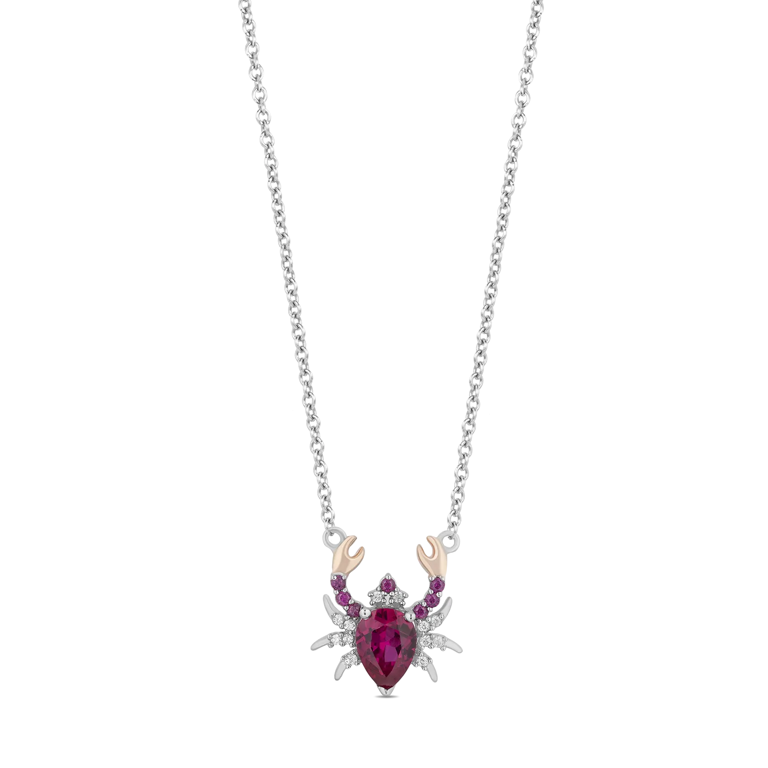 Hallmark Fine Jewelry Sterling Silver and 14K Rose Gold Created Ruby Crab Necklace