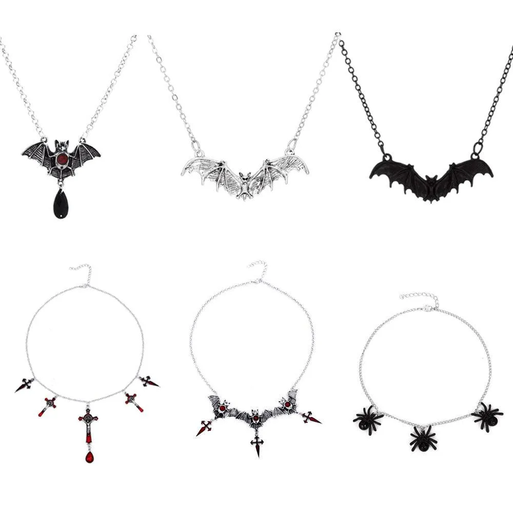 Halloween Necklace Gothic Cross Spider Bat Costumes Jewelry for Women Dance Party