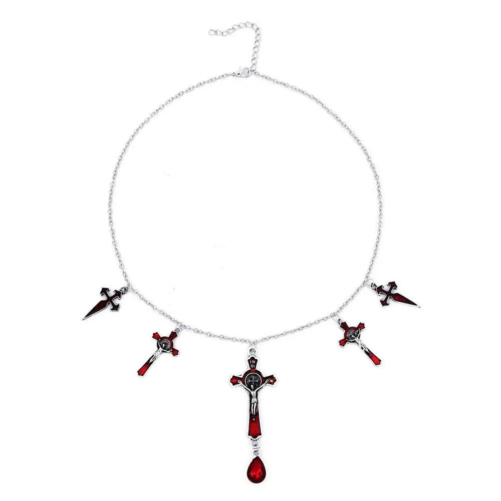 Halloween Necklace Gothic Cross Spider Bat Costumes Jewelry for Women Dance Party