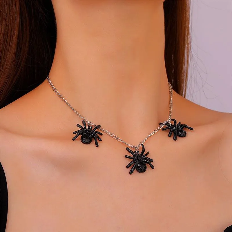 Halloween Necklace Gothic Cross Spider Bat Costumes Jewelry for Women Dance Party
