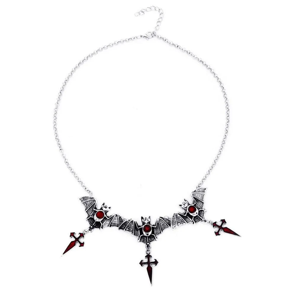 Halloween Necklace Gothic Cross Spider Bat Costumes Jewelry for Women Dance Party