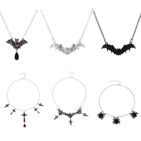 Halloween Necklace Gothic Cross Spider Bat Costumes Jewelry for Women Dance Party