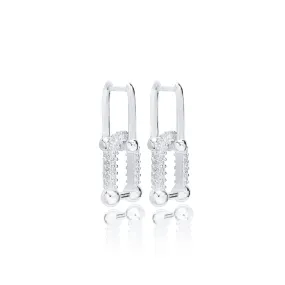 Hardware Silver Earrings, .925 Sterling Silver Diamond Cubic Zirconia Paperclip Statement Earrings