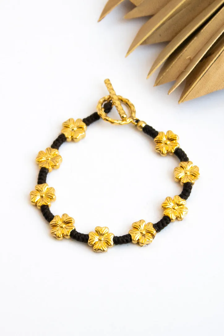 Hibiscus  Gold Alloy SS Bracelet #3