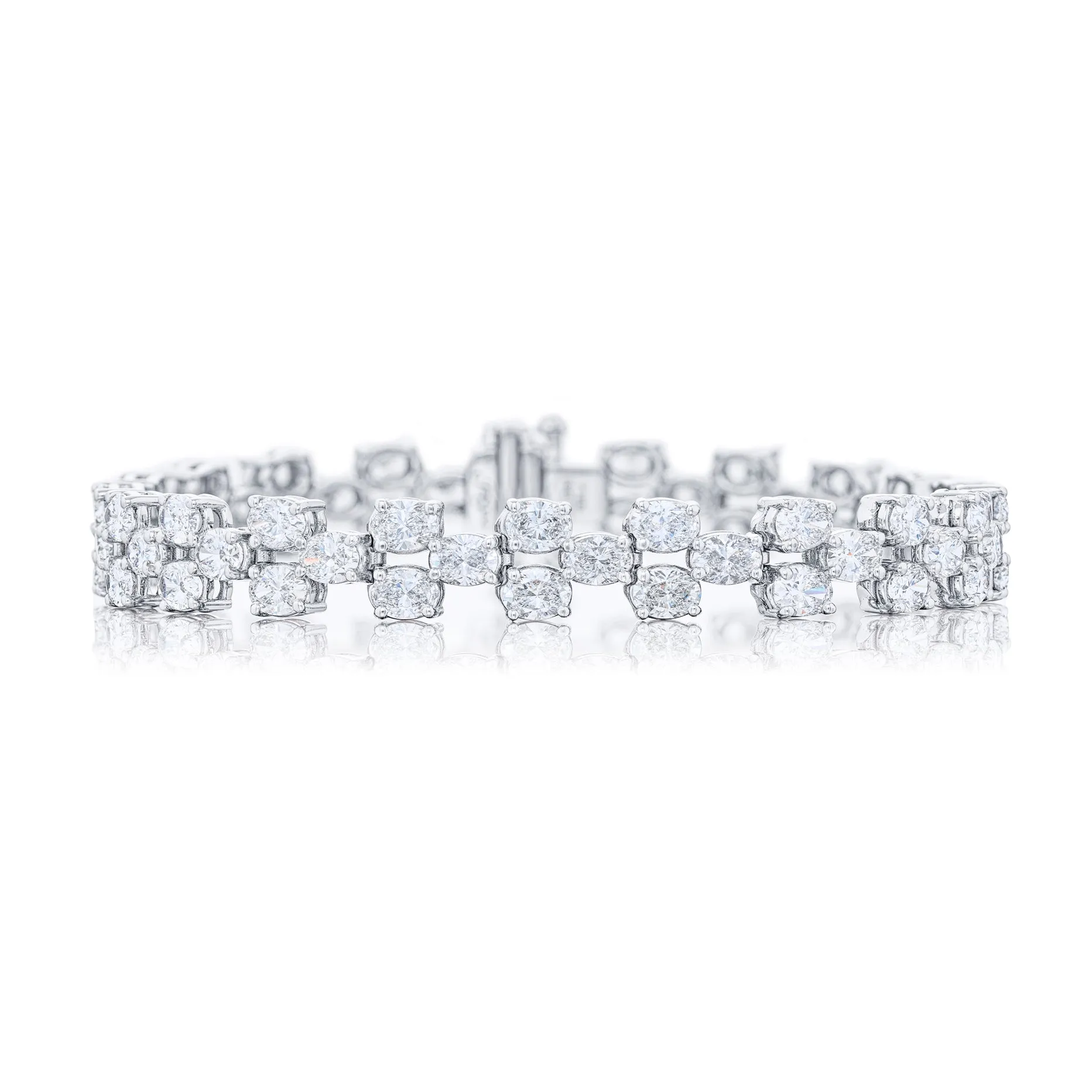 JB Star Oval Diamond Three Row Tennis Bracelet Platinum
