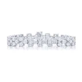 JB Star Oval Diamond Three Row Tennis Bracelet Platinum