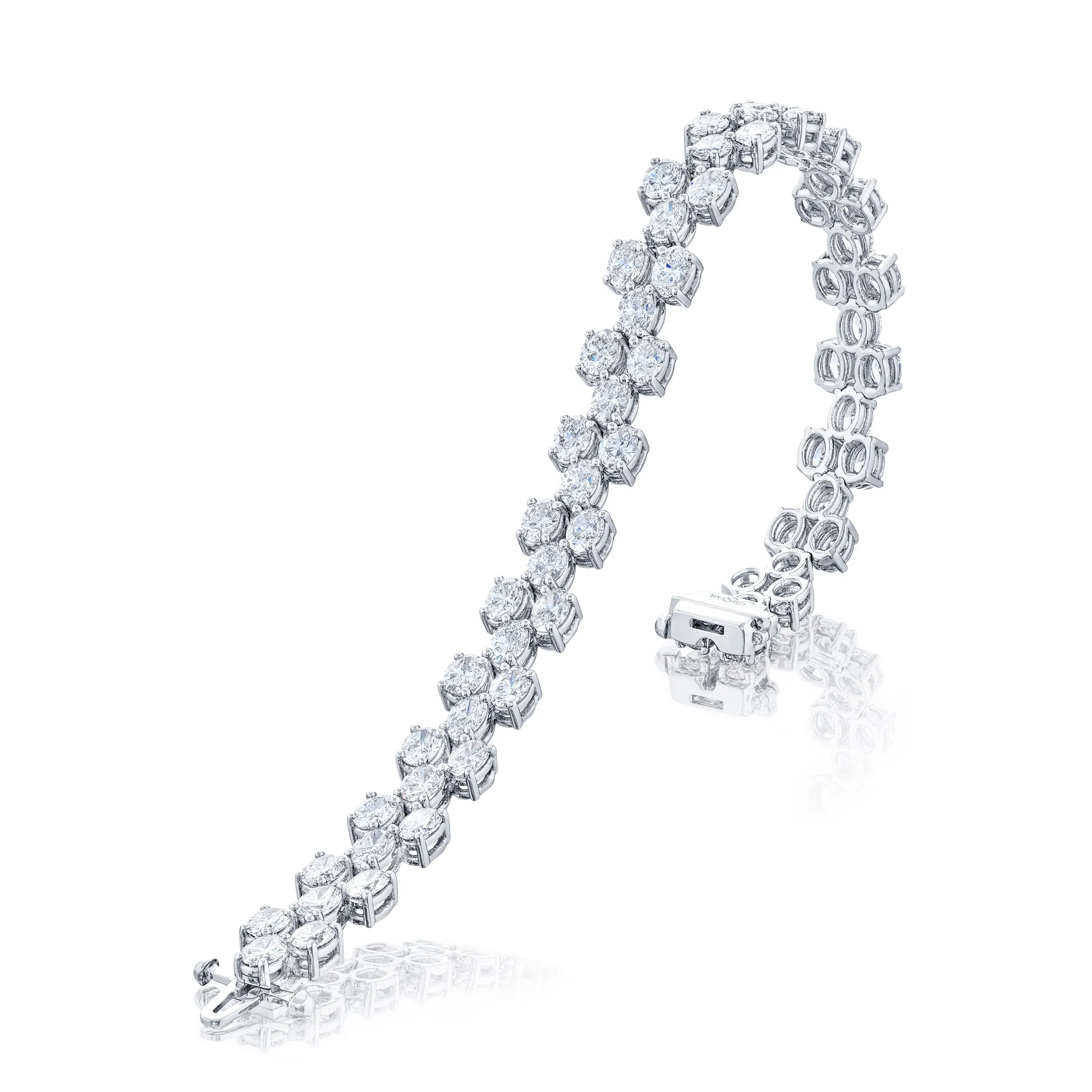 JB Star Oval Diamond Three Row Tennis Bracelet Platinum