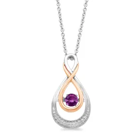 Jewelili Sterling Silver and 10K Rose Gold with Amethyst and Natural White Round Diamonds Twisted Infinity Pendant Necklace