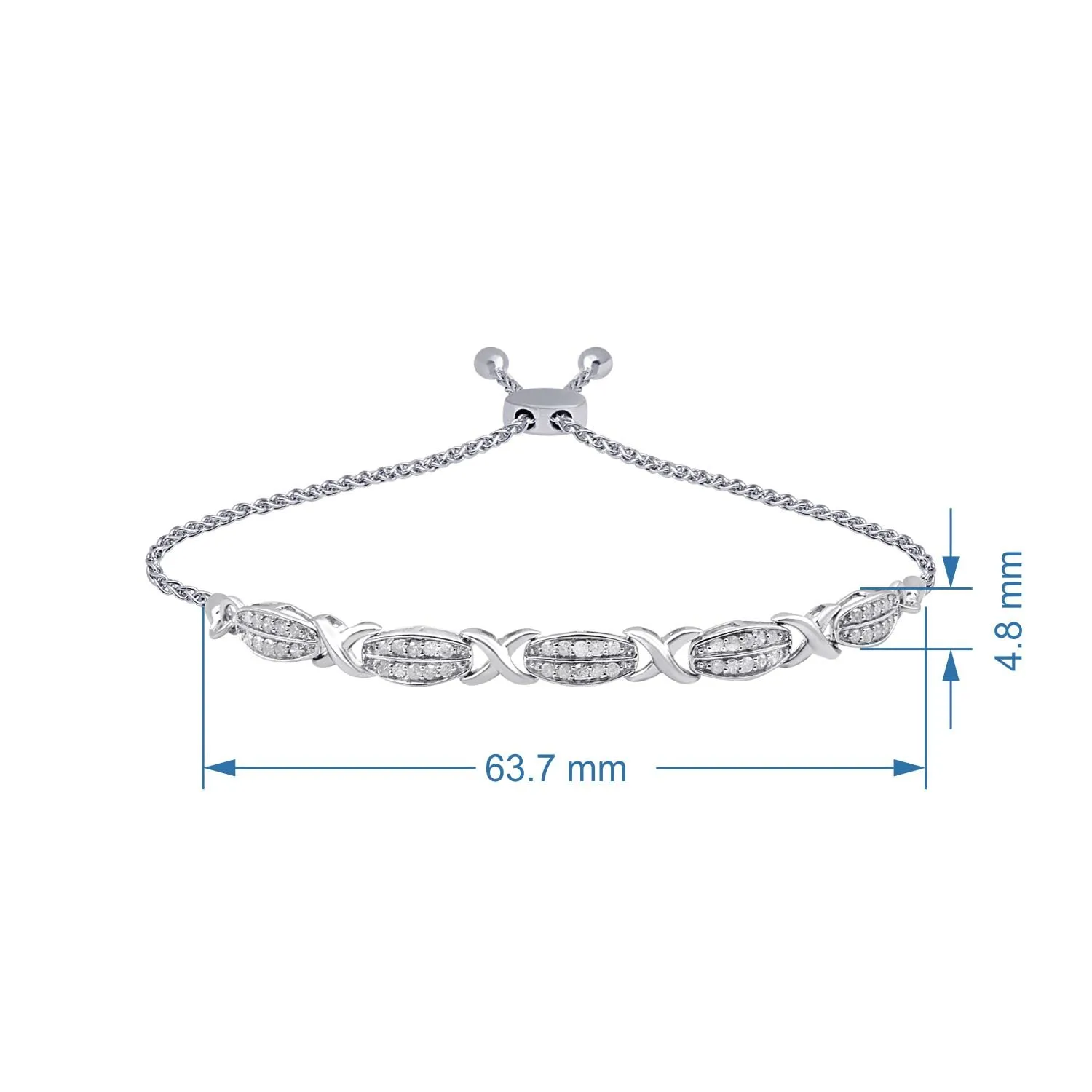 Jewelili Sterling Silver with 1/2 CTTW White Diamonds Bracelet, Adjustable Length