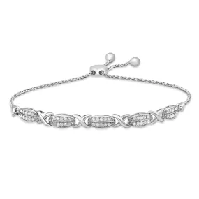 Jewelili Sterling Silver with 1/2 CTTW White Diamonds Bracelet, Adjustable Length