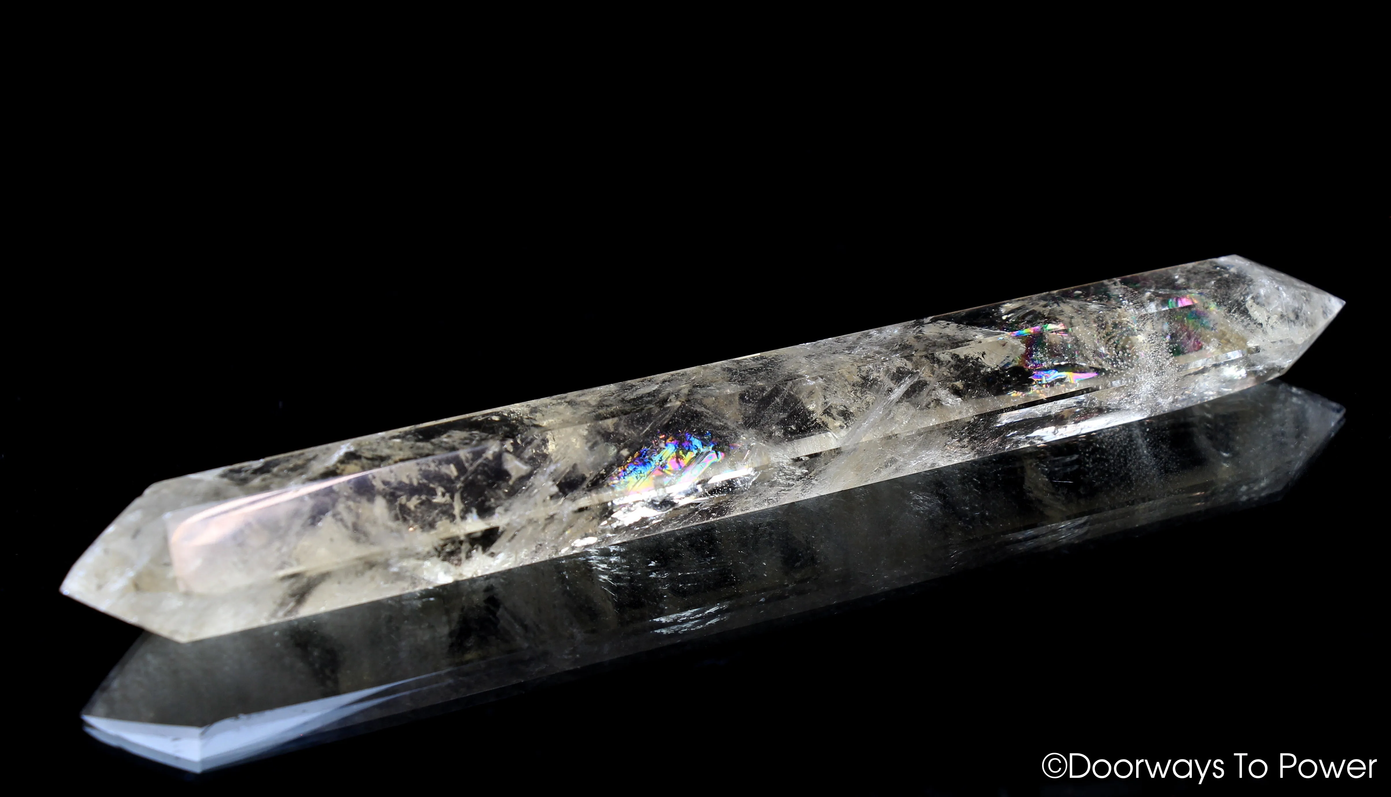 John of God Citrine Double Terminated Casa Quartz Crystal Healing Wand w/ Rainbows