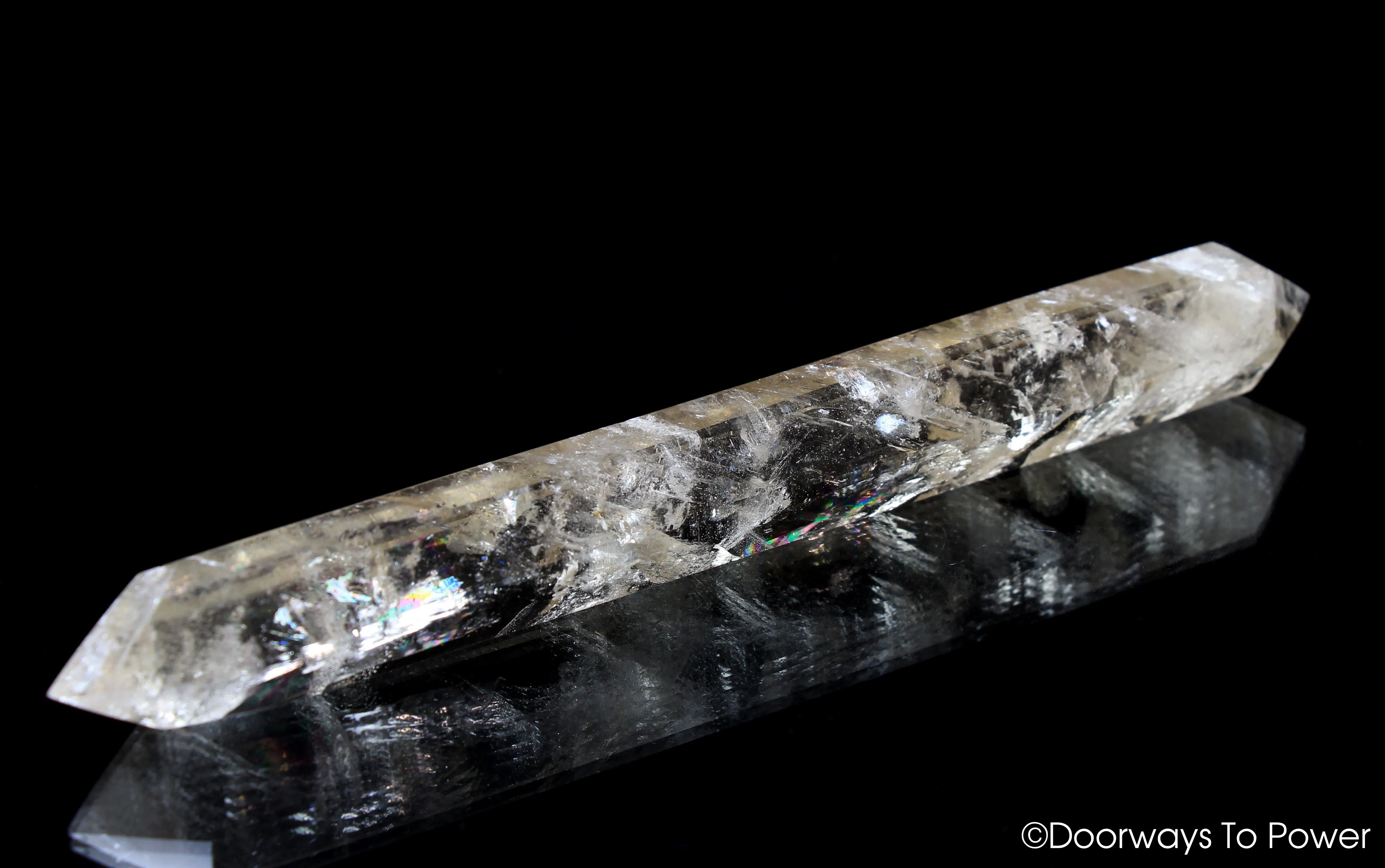John of God Citrine Double Terminated Casa Quartz Crystal Healing Wand w/ Rainbows