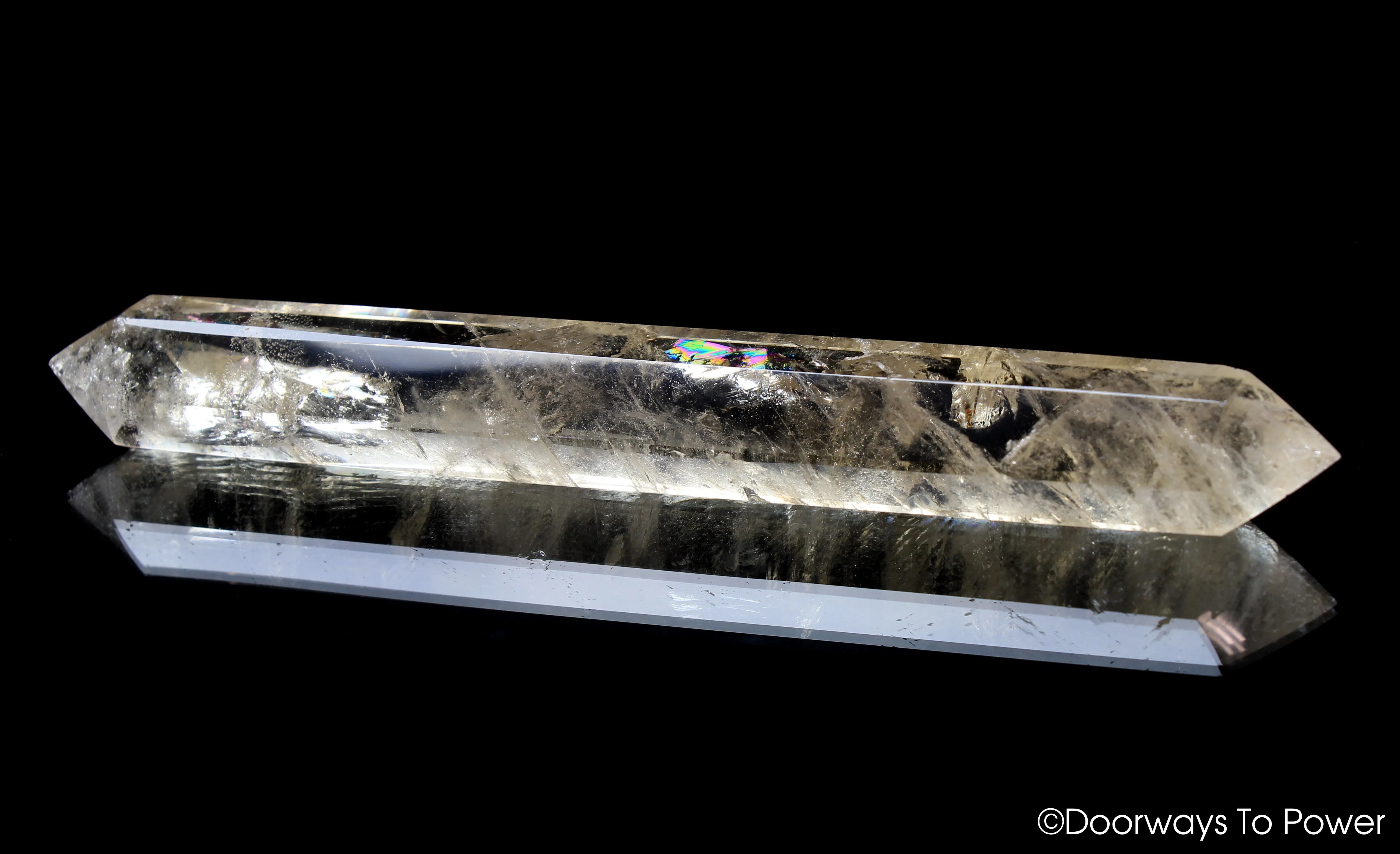 John of God Citrine Double Terminated Casa Quartz Crystal Healing Wand w/ Rainbows