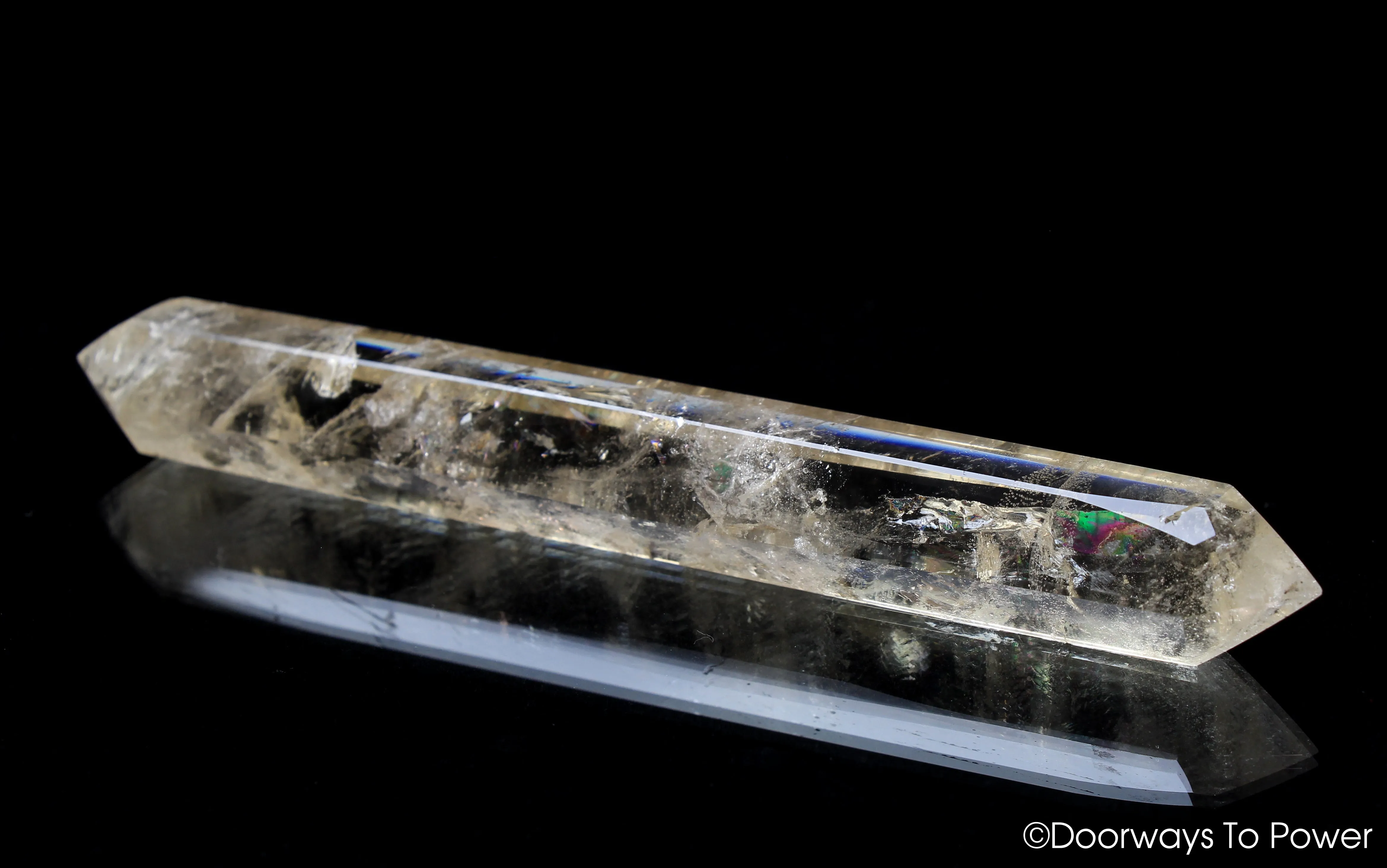 John of God Citrine Double Terminated Casa Quartz Crystal Healing Wand w/ Rainbows