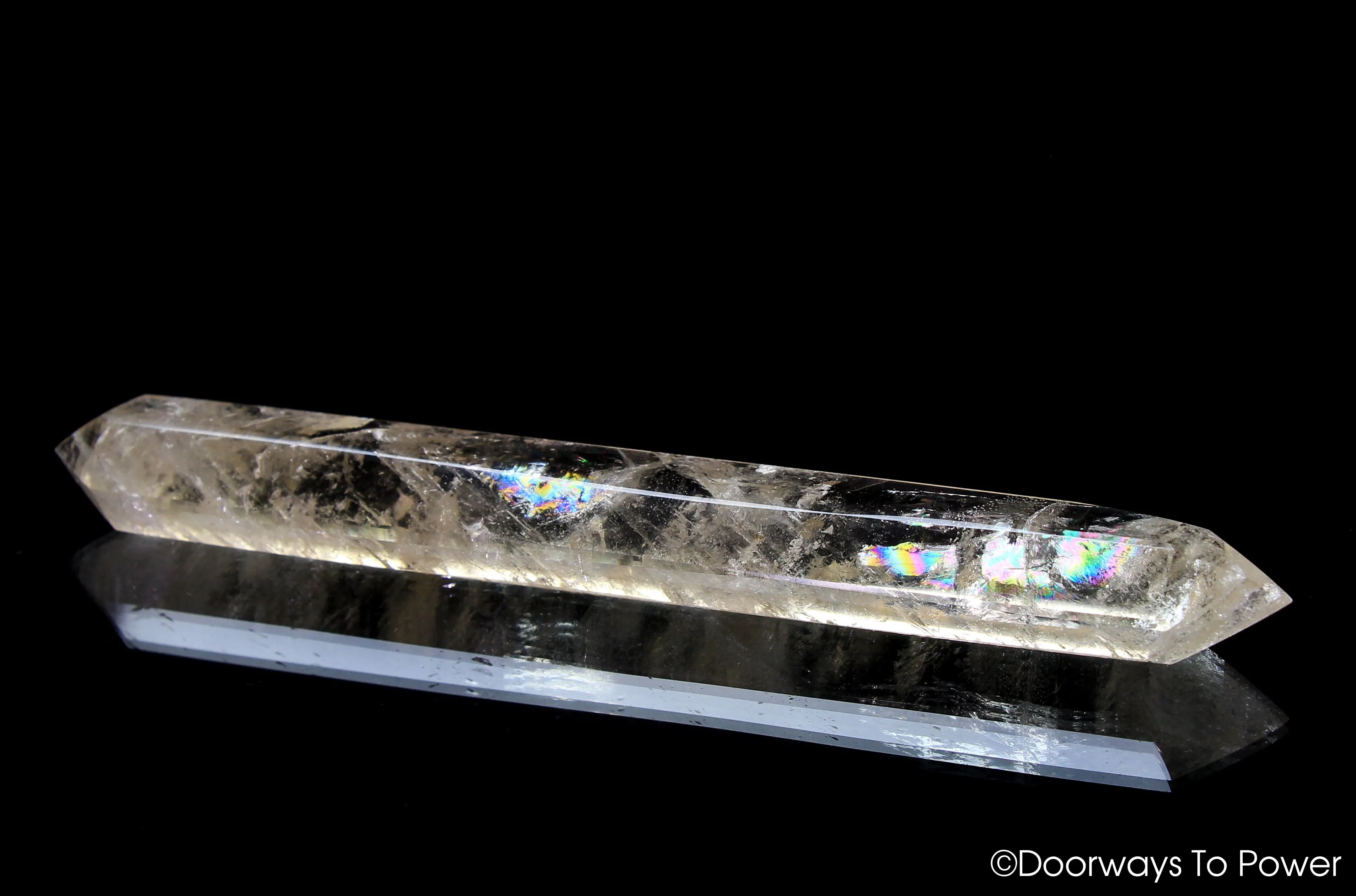 John of God Citrine Double Terminated Casa Quartz Crystal Healing Wand w/ Rainbows