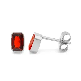 July Ruby Birthstone Earrings - Silver