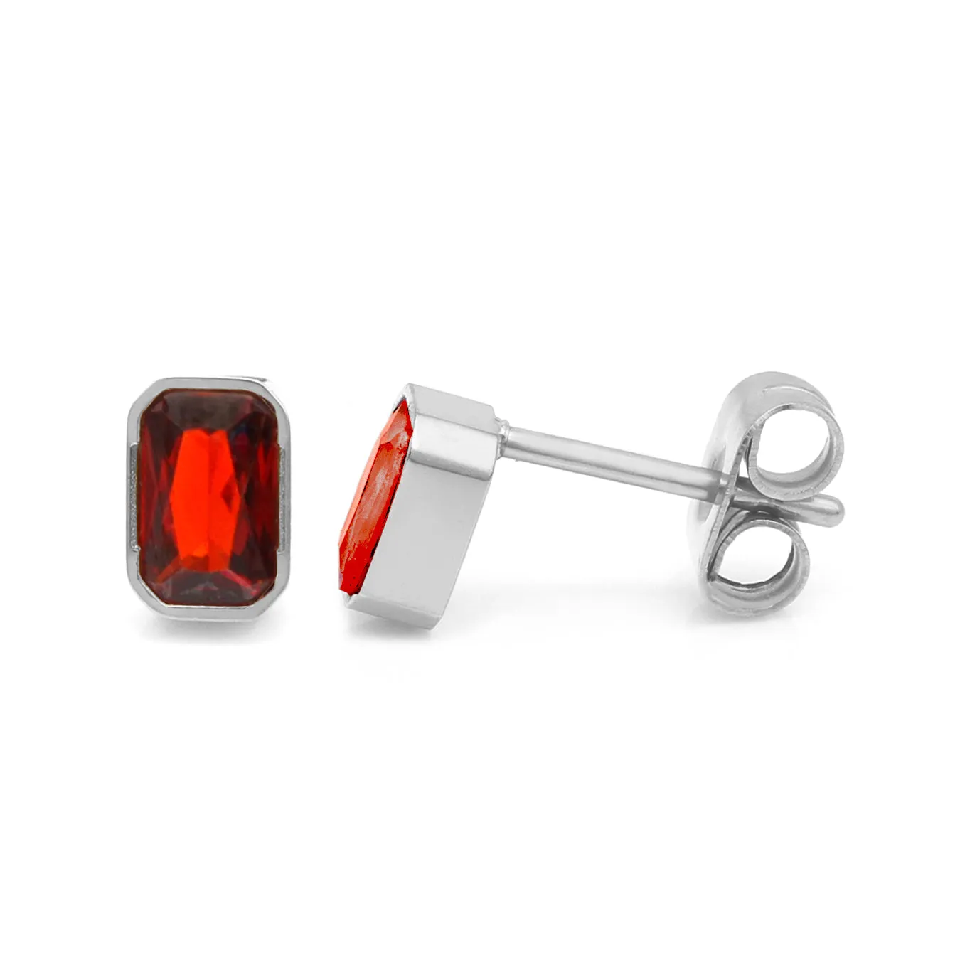 July Ruby Birthstone Earrings - Silver