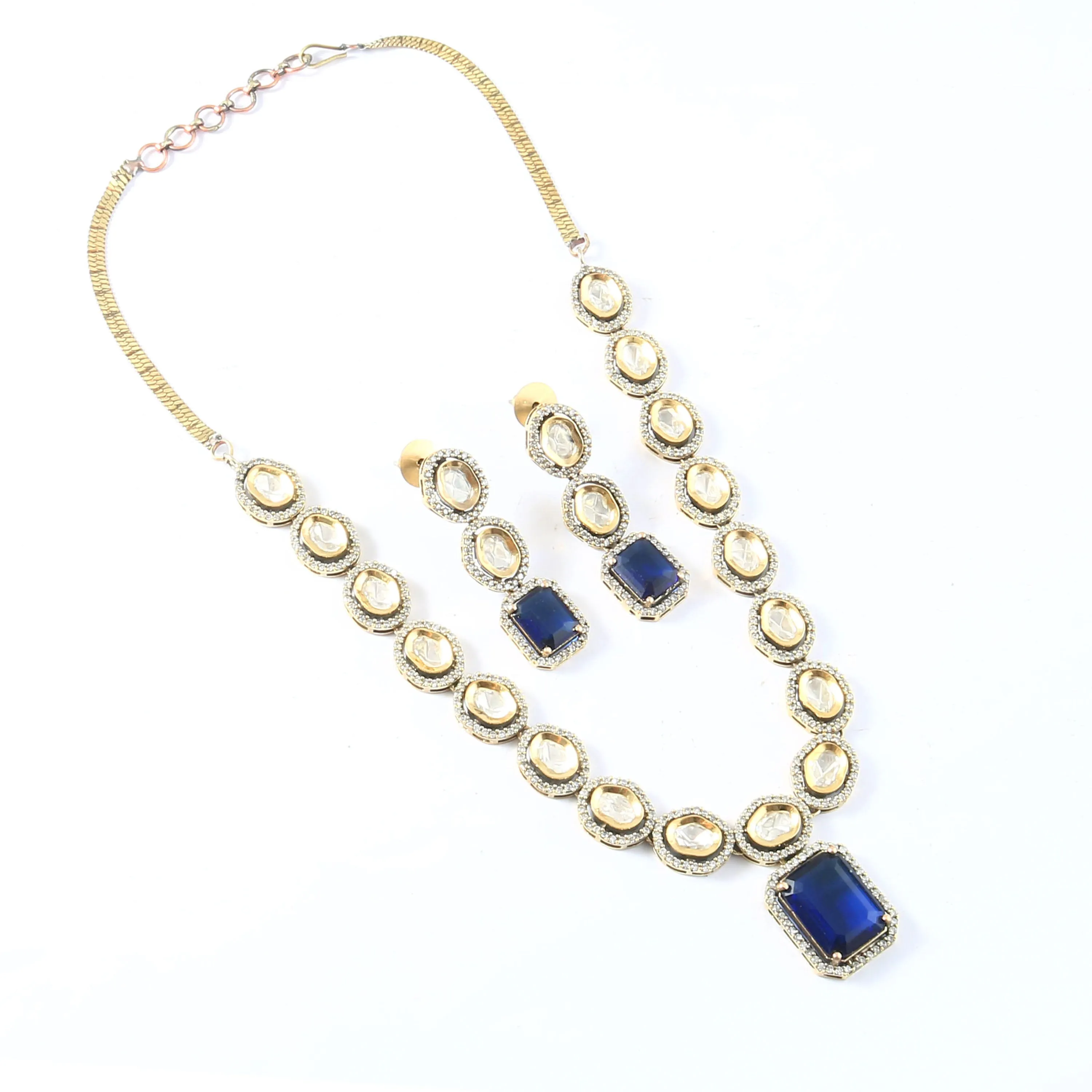 Kundan Polki Necklace Set with Victorian Polish