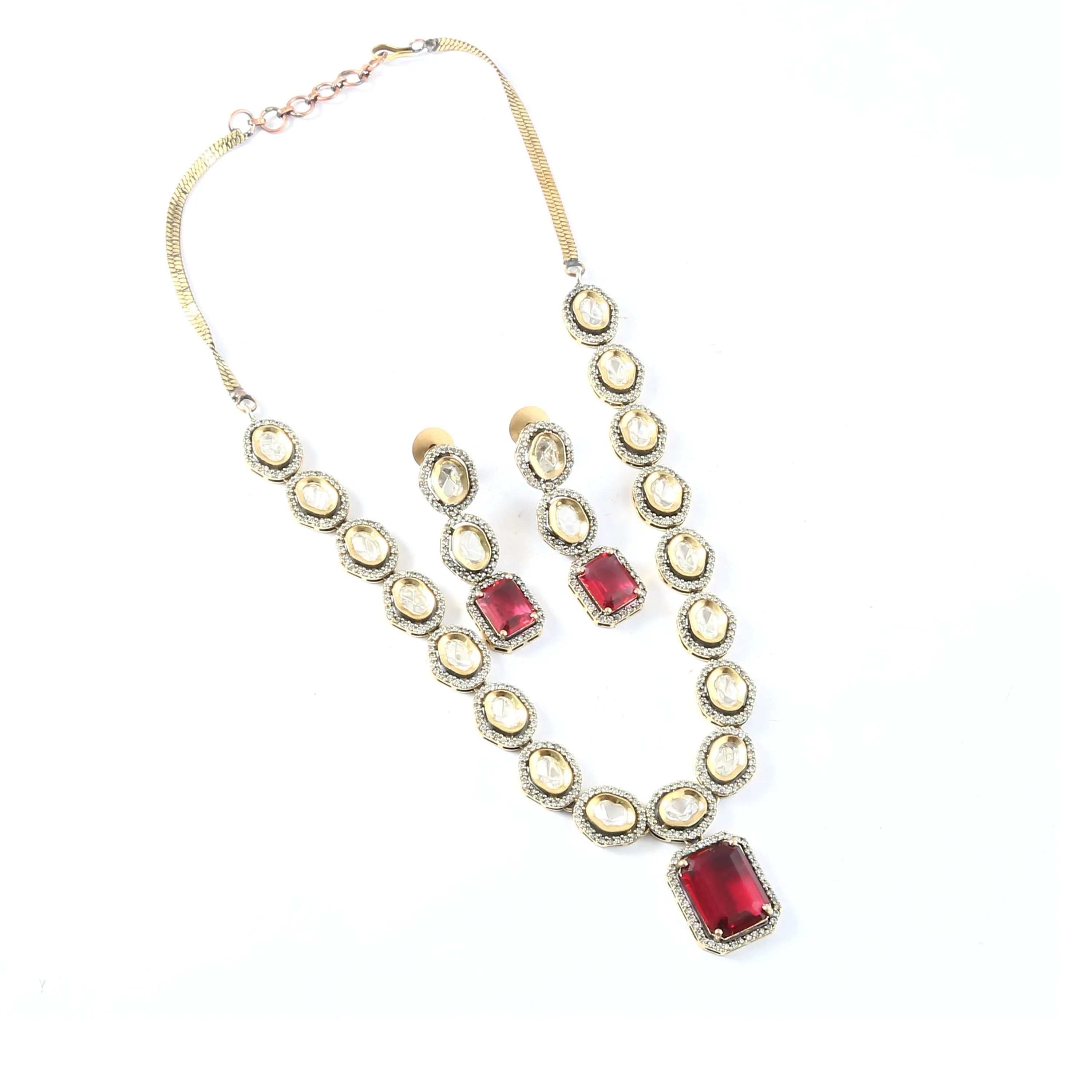 Kundan Polki Necklace Set with Victorian Polish