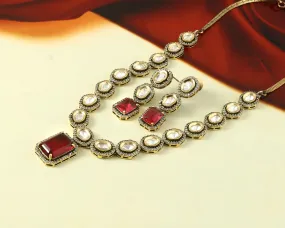 Kundan Polki Necklace Set with Victorian Polish