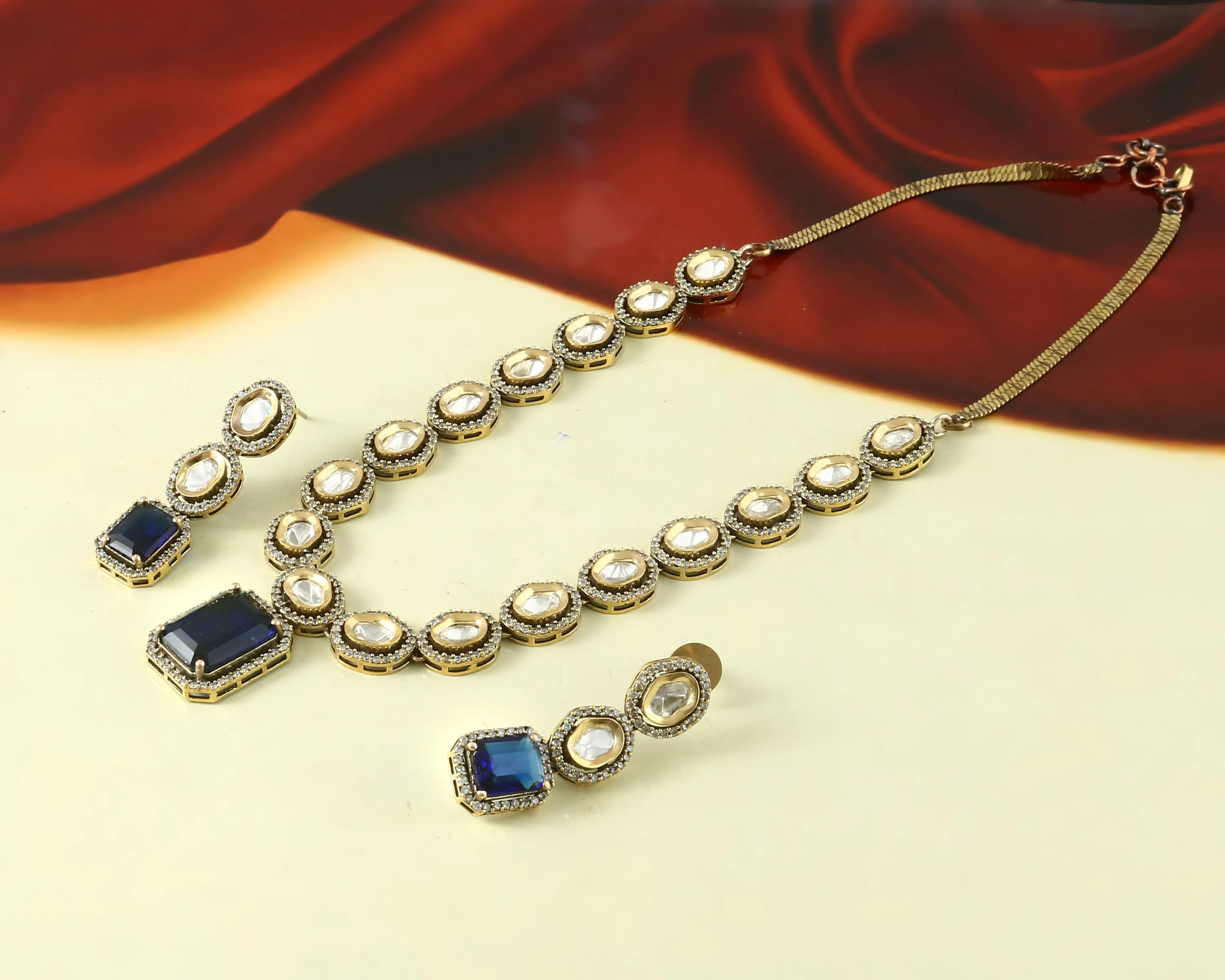 Kundan Polki Necklace Set with Victorian Polish