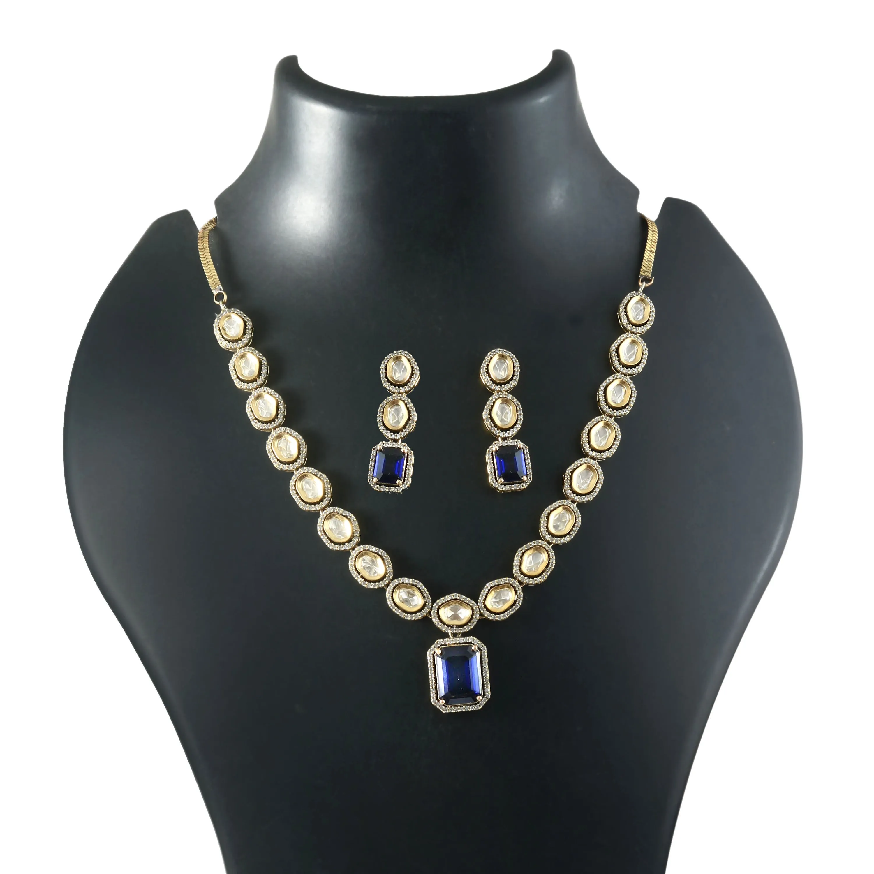 Kundan Polki Necklace Set with Victorian Polish