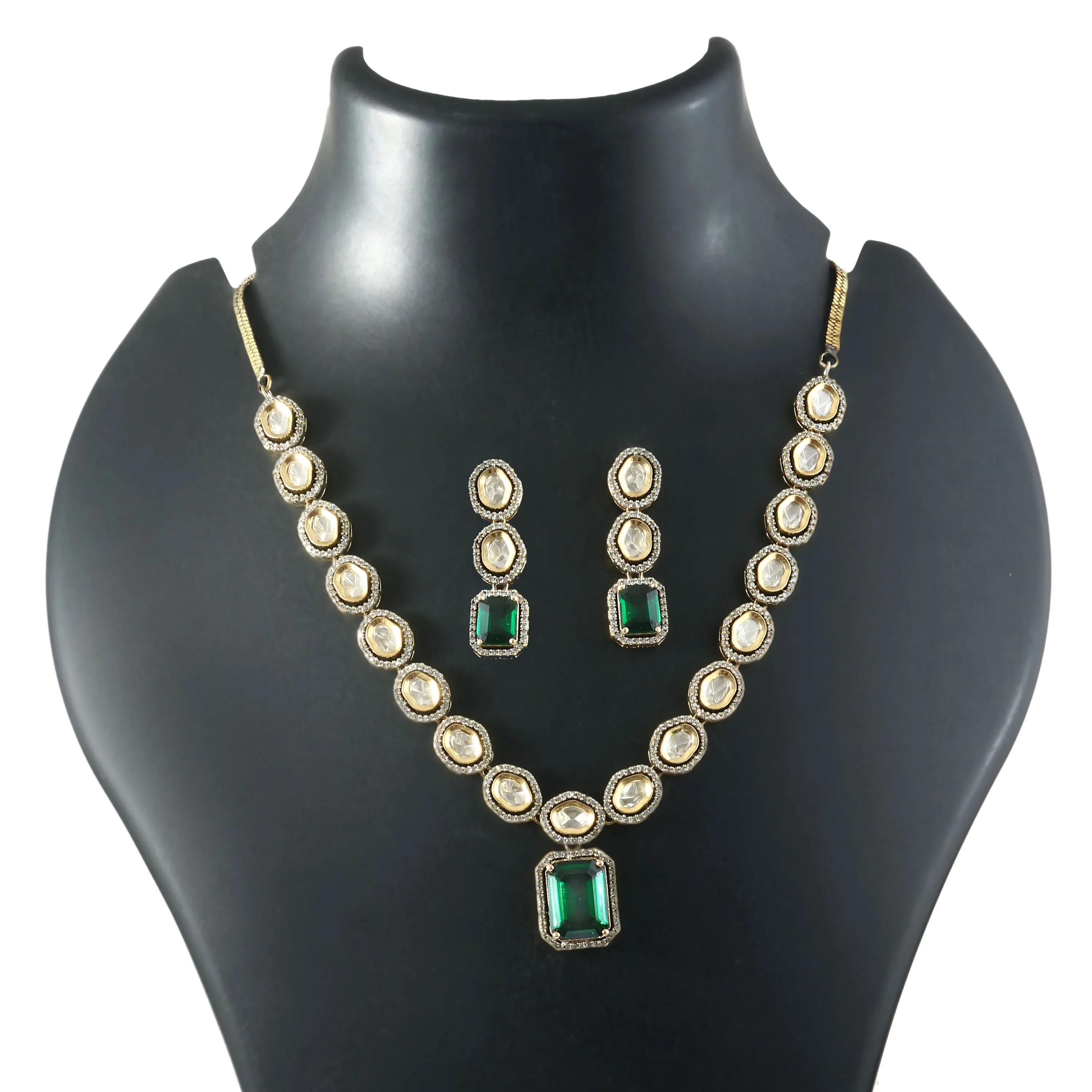 Kundan Polki Necklace Set with Victorian Polish