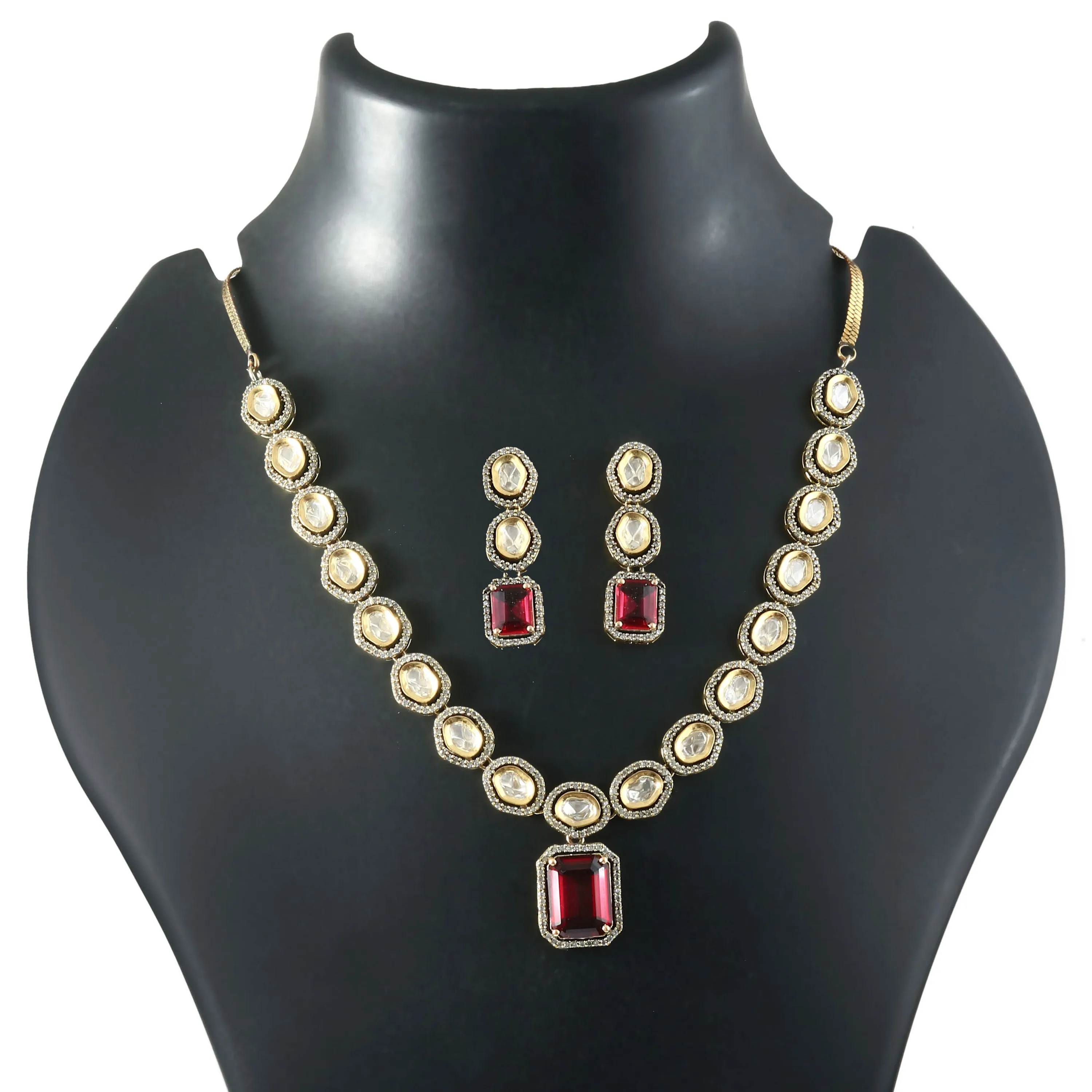 Kundan Polki Necklace Set with Victorian Polish