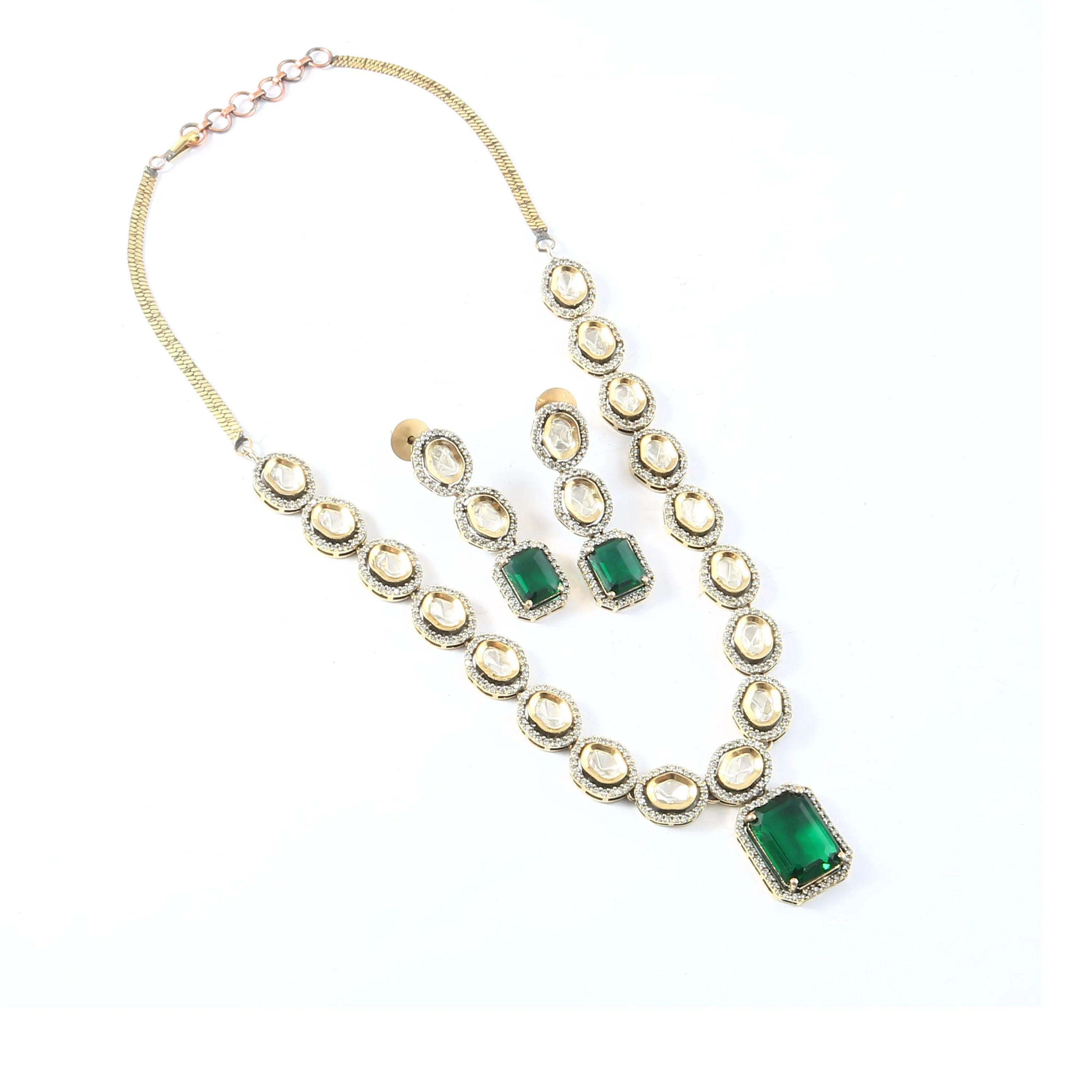 Kundan Polki Necklace Set with Victorian Polish