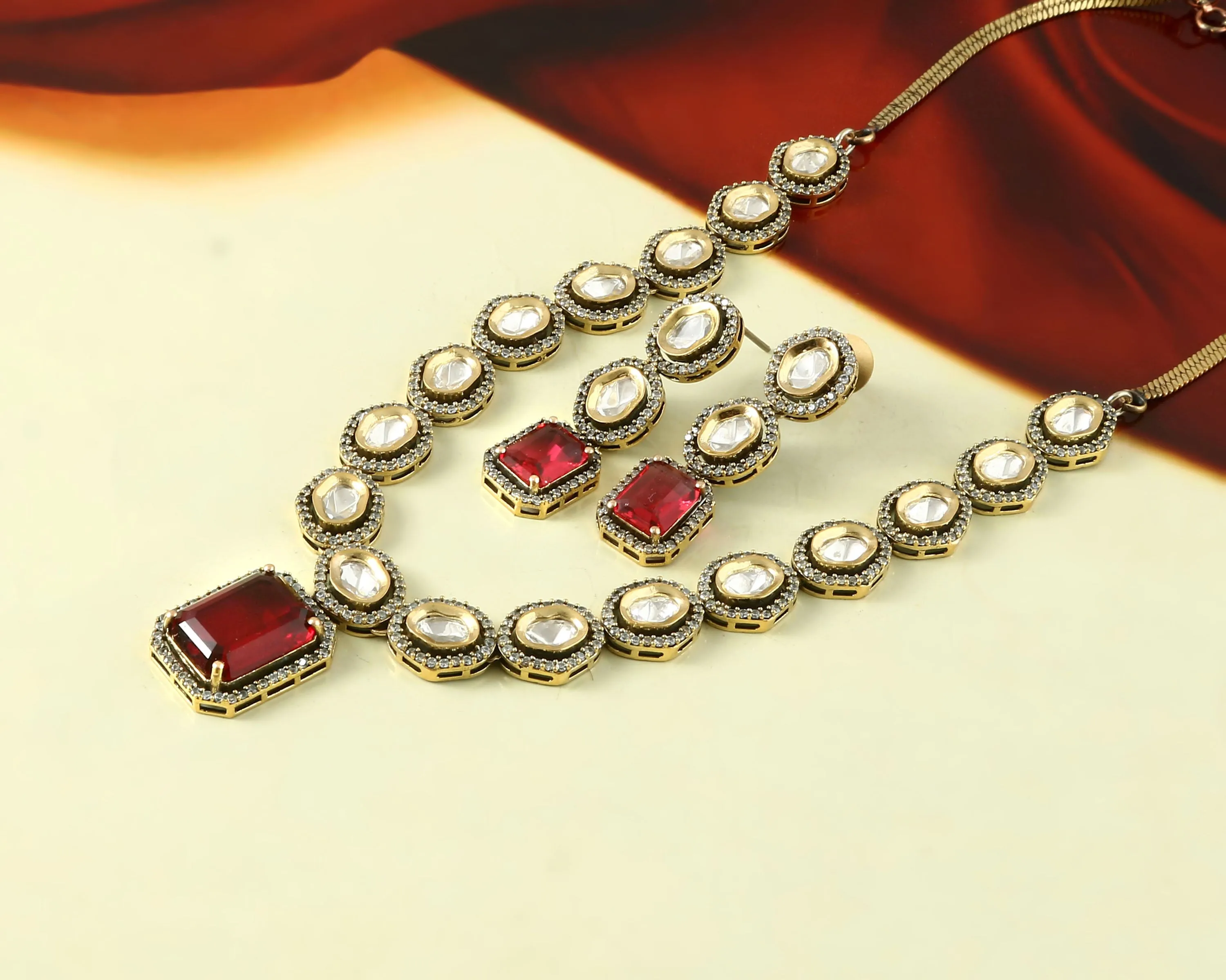 Kundan Polki Necklace Set with Victorian Polish