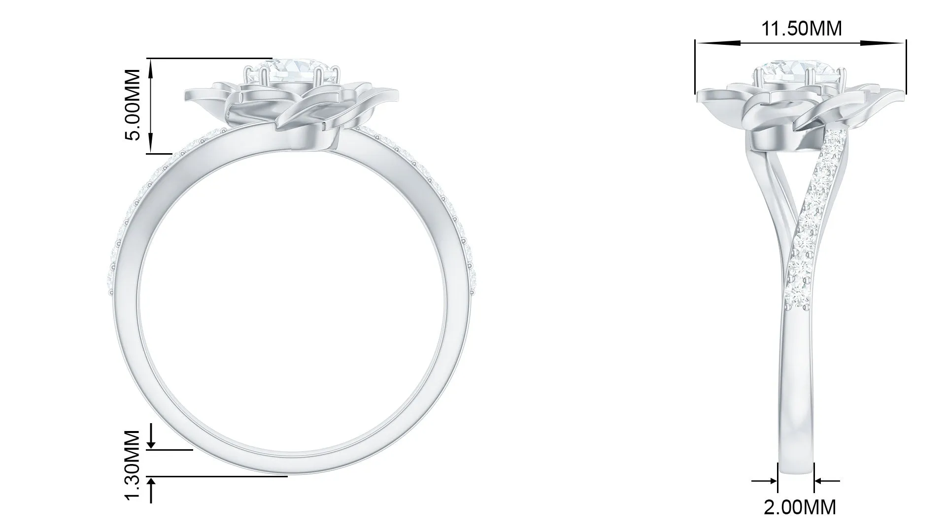 Lab Grown Diamond Nature Inspired Floral Bypass Ring