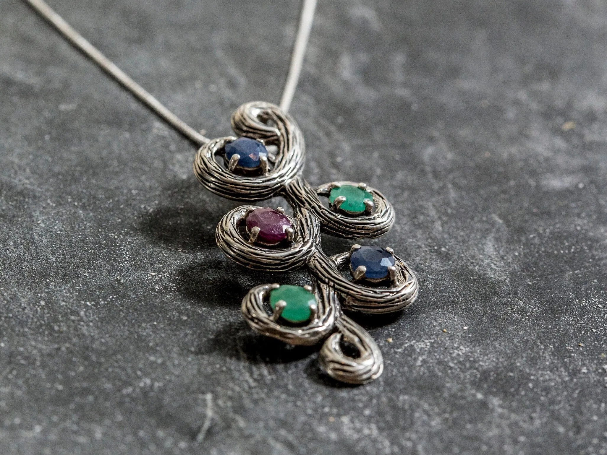 Large Emerald Necklace - Real Sapphire Pendant - Branch Statement Necklace