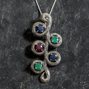 Large Emerald Necklace - Real Sapphire Pendant - Branch Statement Necklace