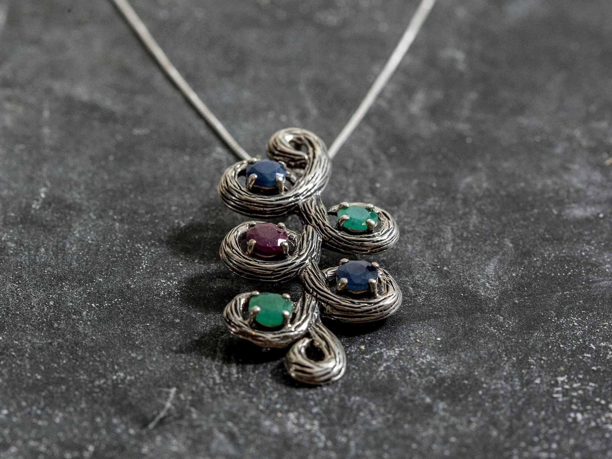 Large Emerald Necklace - Real Sapphire Pendant - Branch Statement Necklace