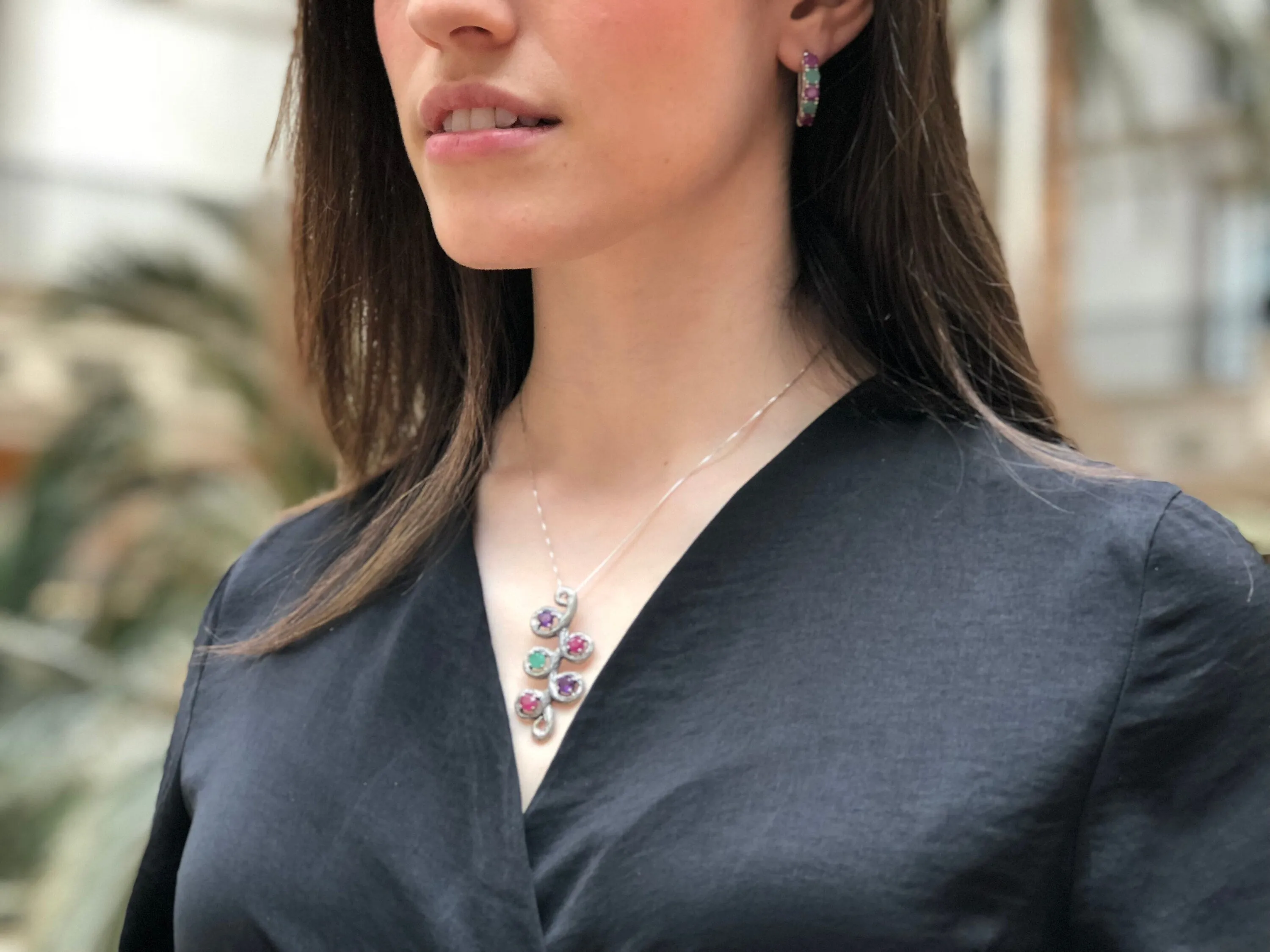 Large Emerald Necklace - Real Sapphire Pendant - Branch Statement Necklace