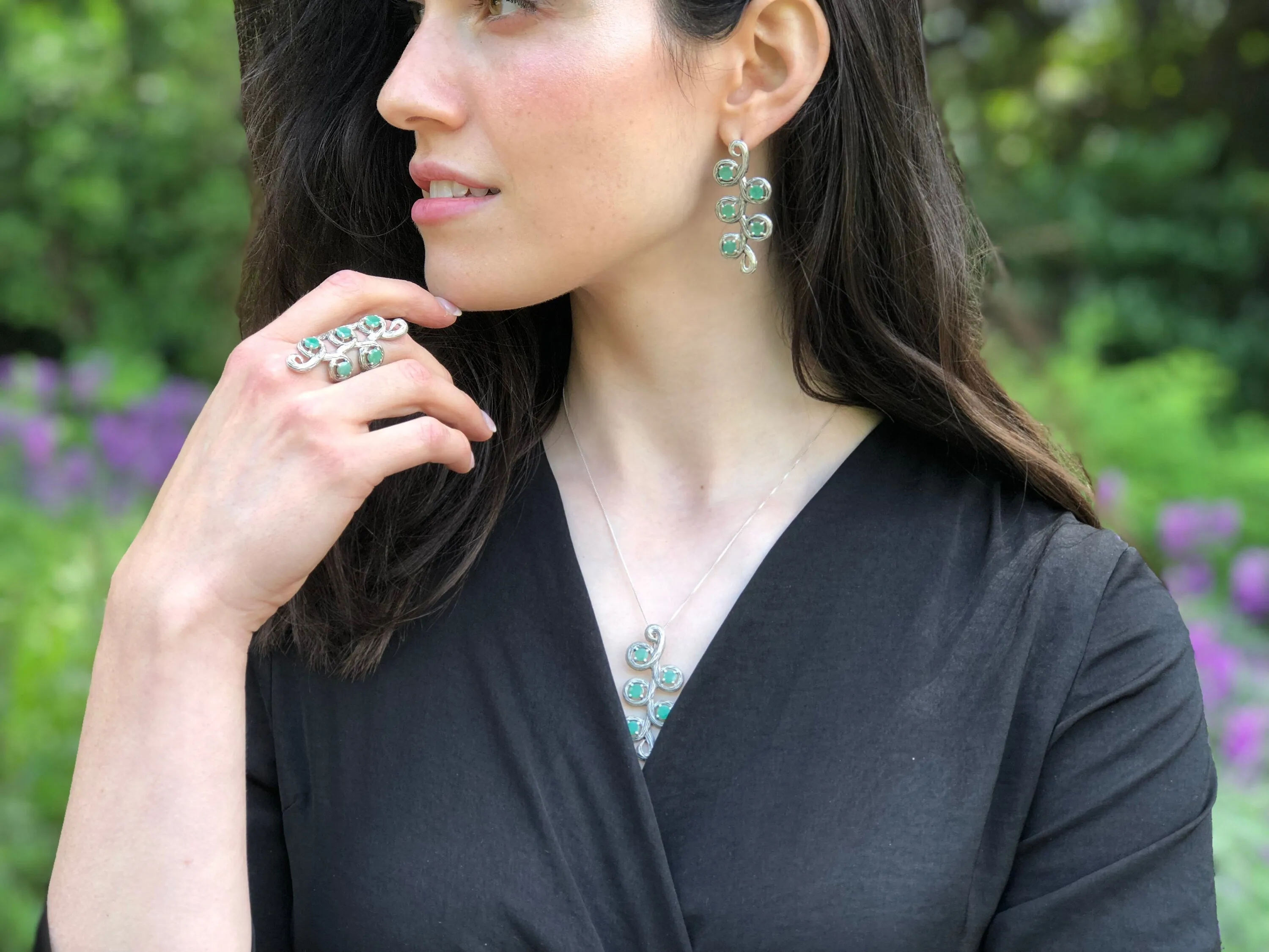 Large Emerald Necklace - Real Sapphire Pendant - Branch Statement Necklace