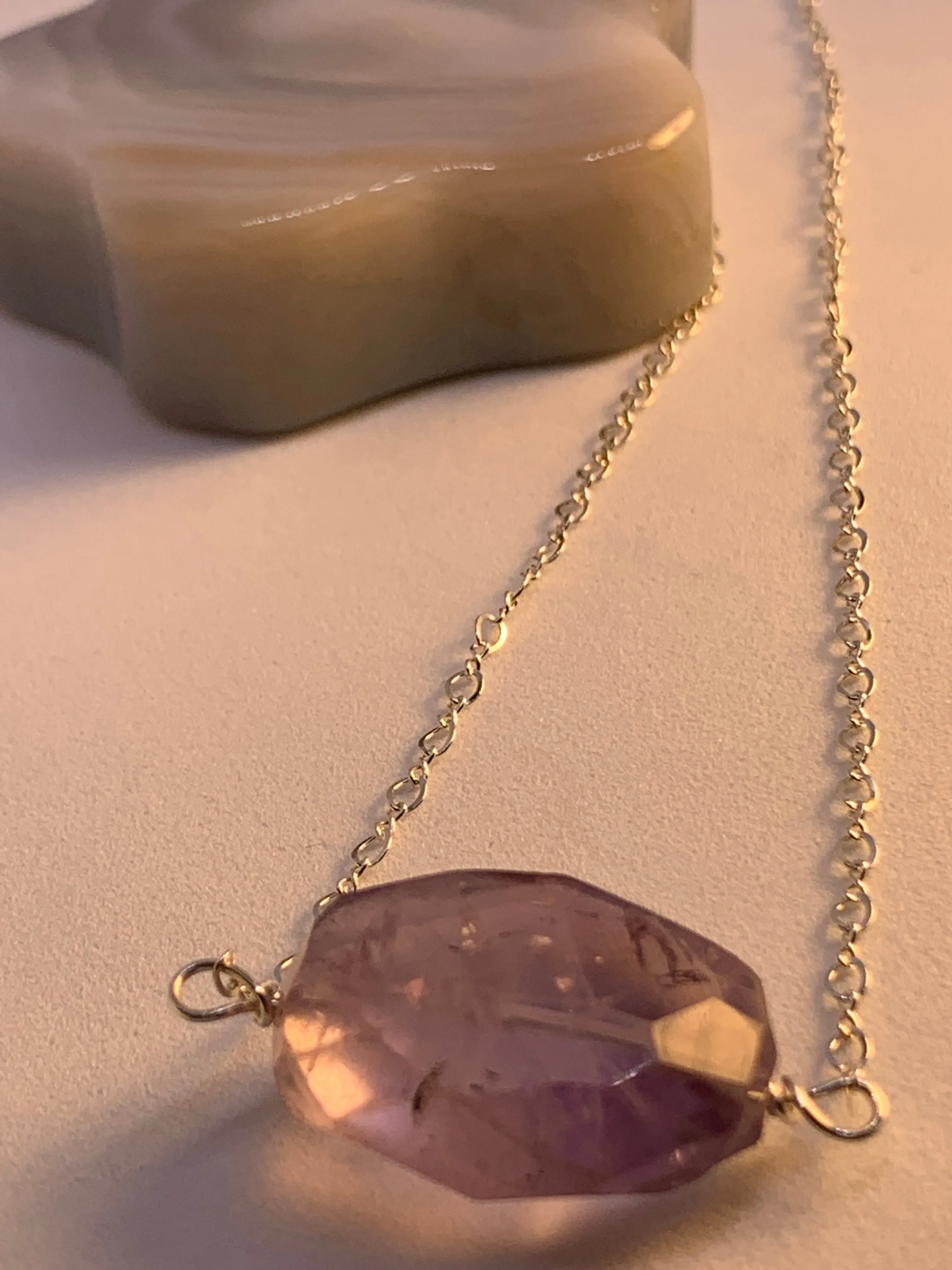 LargeHuge Faceted Polished Amethyst Minimalist Simple Stone Sterling Silver Necklace