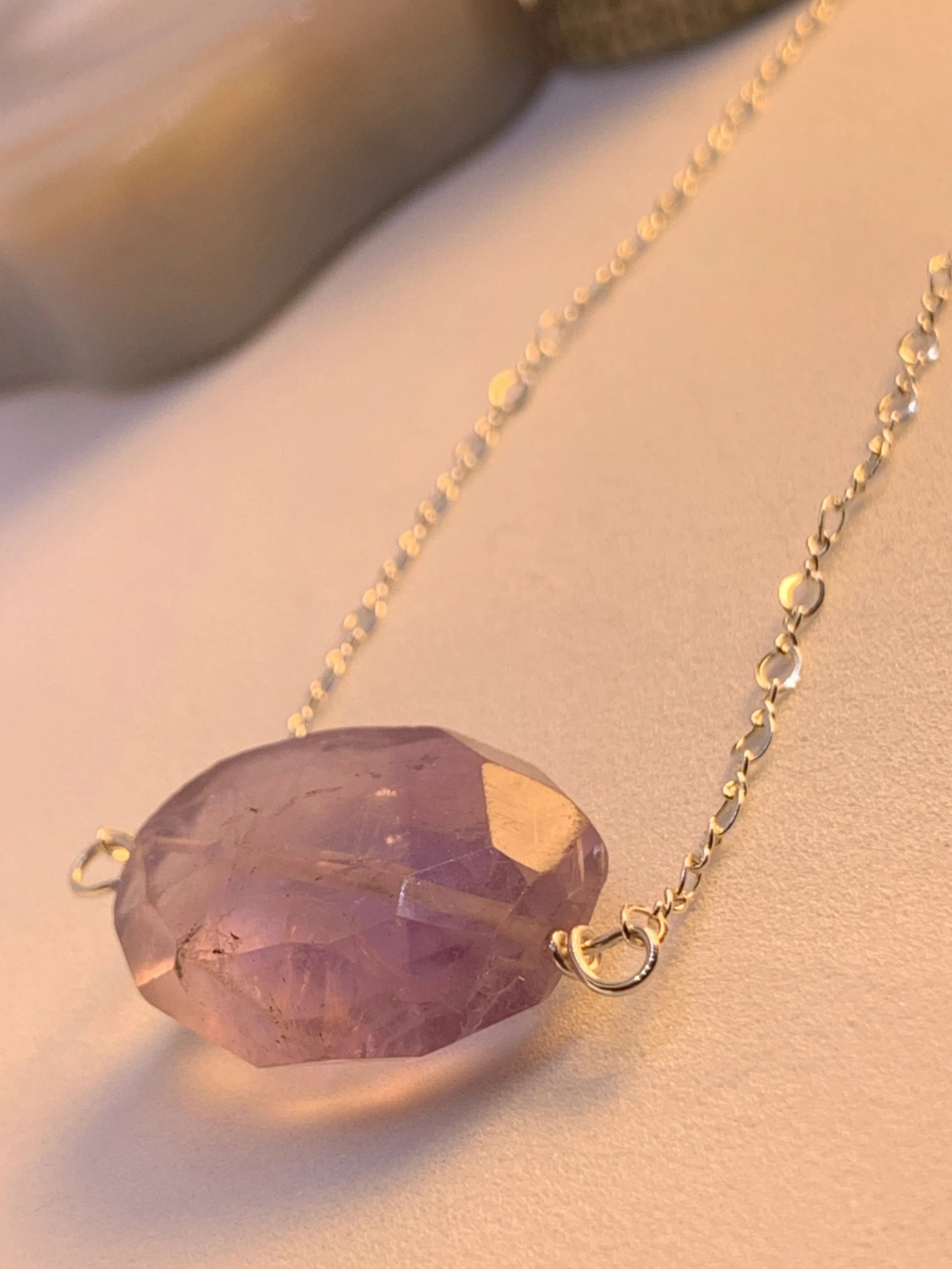 LargeHuge Faceted Polished Amethyst Minimalist Simple Stone Sterling Silver Necklace