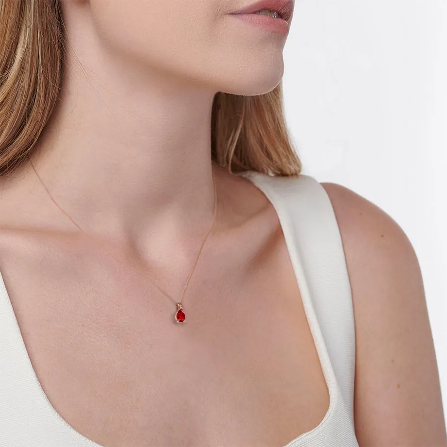 LUCINDA - Pear Ruby 3 Claw Pendant 18k Rose Gold