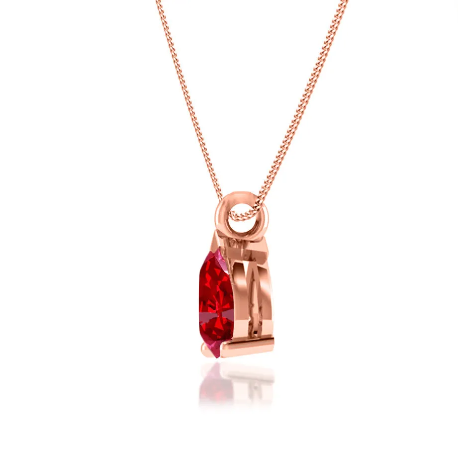 LUCINDA - Pear Ruby 3 Claw Pendant 18k Rose Gold