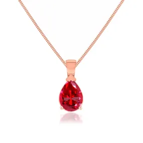LUCINDA - Pear Ruby 3 Claw Pendant 18k Rose Gold