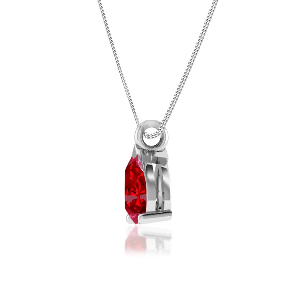 LUCINDA - Pear Ruby 3 Claw Pendant 18k White Gold