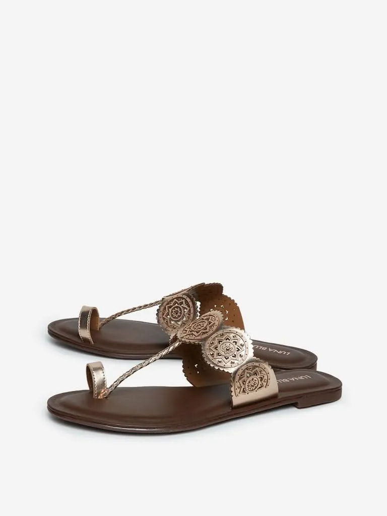 LUNA BLU Rose Gold Laser-Cut Kolhapuri Sandals