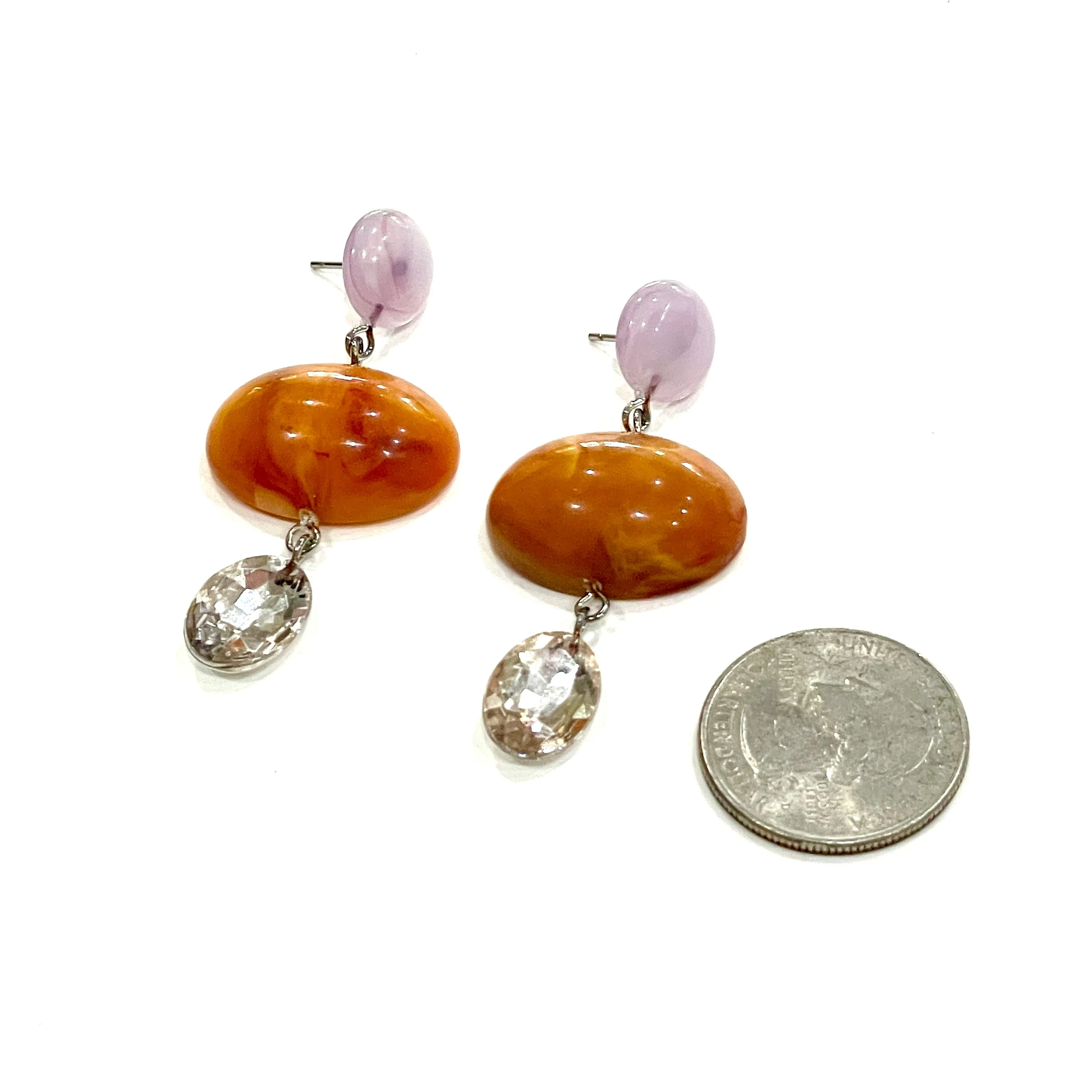 Marbled Pumpkin Rose & Faceted Silver Trinket Earrings