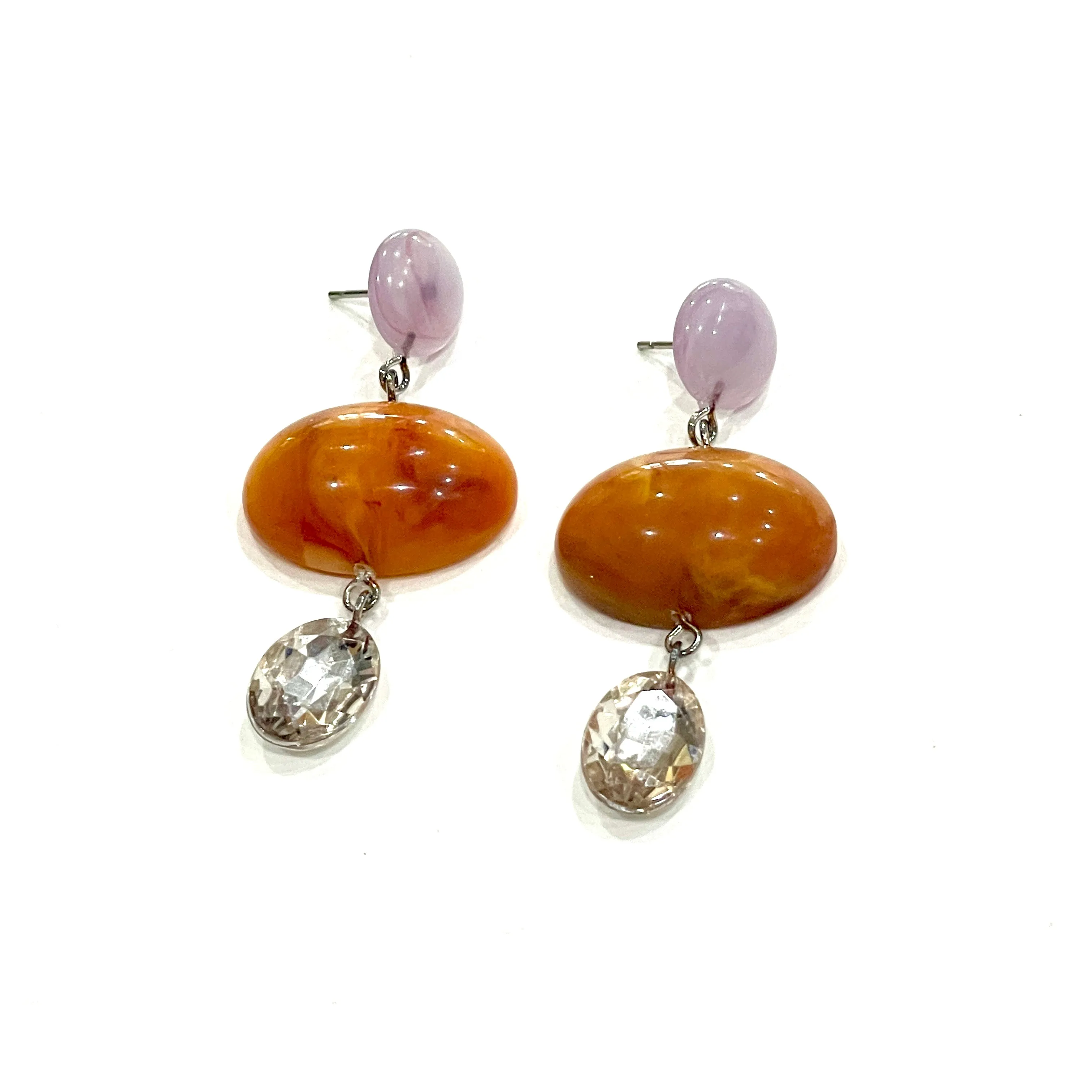 Marbled Pumpkin Rose & Faceted Silver Trinket Earrings