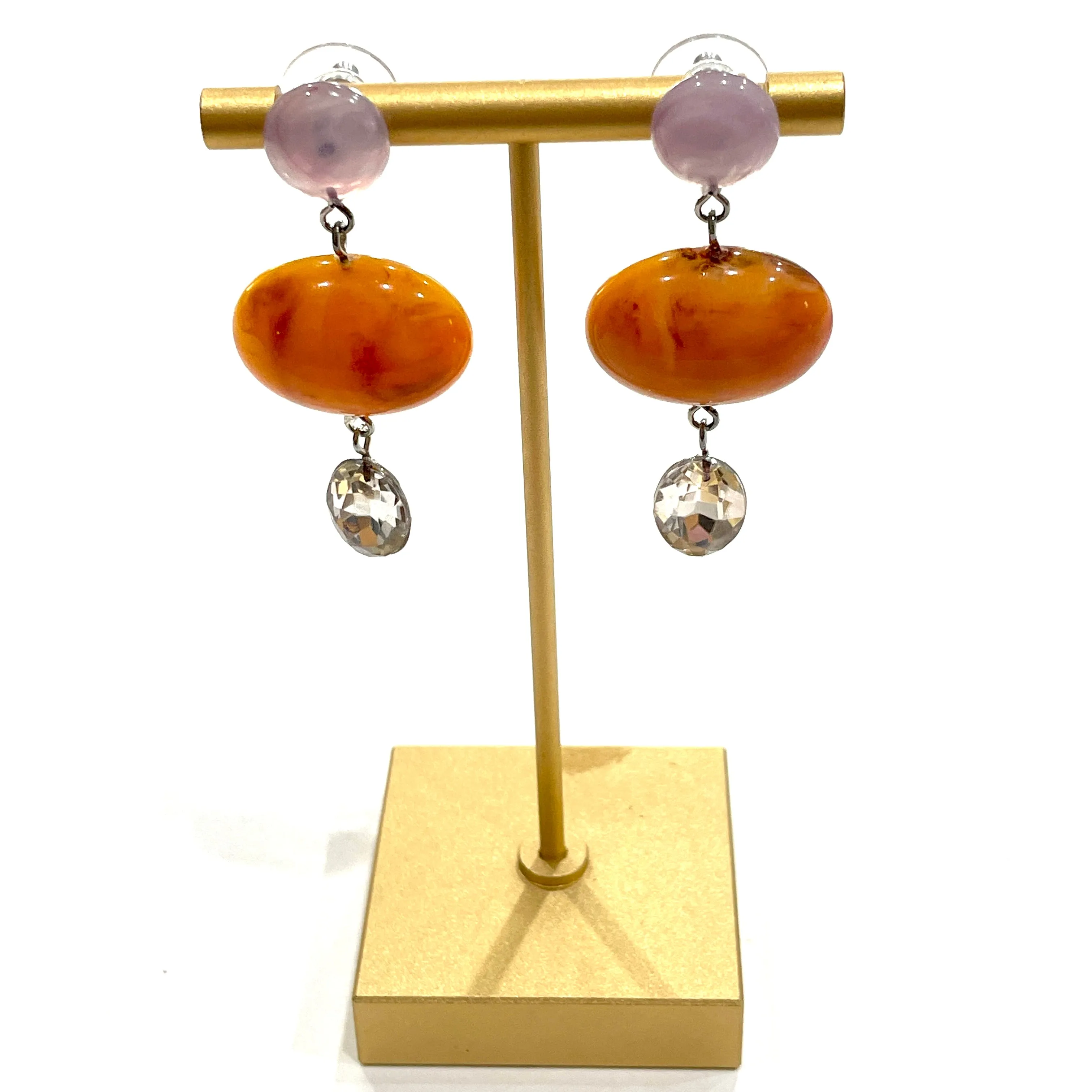 Marbled Pumpkin Rose & Faceted Silver Trinket Earrings